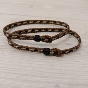 2 Horsehair Boot Bracelets Braided Black Brown White Handcrafted Equine Western